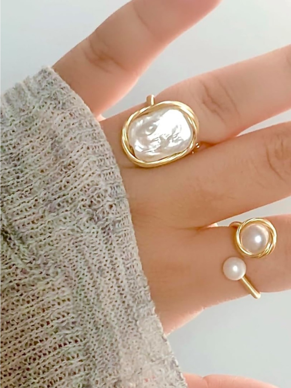 Handcrafted 14K Gold Plated Baroque Pearl Ring Adjustable - Picture 8 of 8